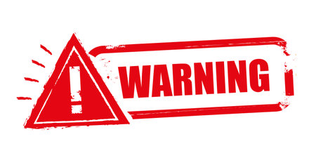 WARNING Grunge red rubber stamp. Scam square sign label isolated on white backgroundのイラスト素材
