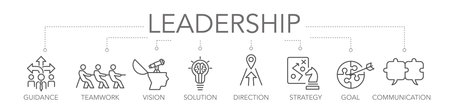 Leadership concept. Keywords and editable thin line vector iconsのイラスト素材
