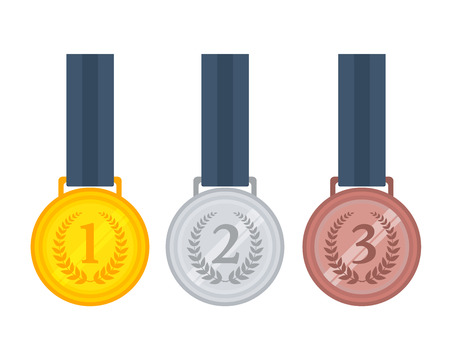 Vector illustration of gold, silver and bronze medals on ribbons.のイラスト素材