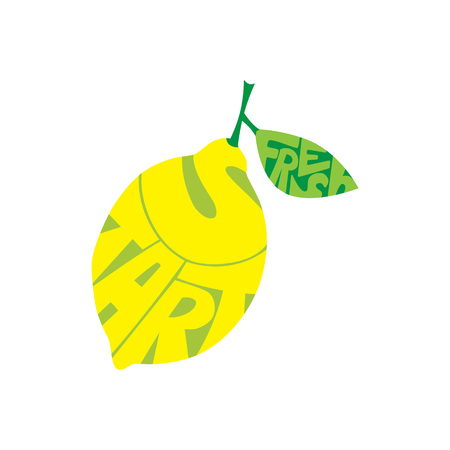 Hand drawn quote "Fresh start" in a shape of a lemon. Vector illustration is perfect for a poster, card or a t-shirt design.のイラスト素材