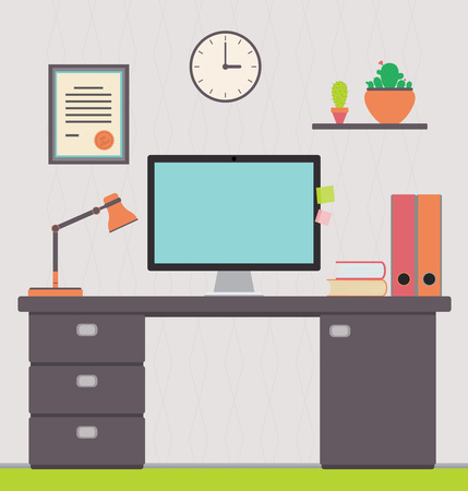 Vector illustration of a freelancer's home office.  Workspace interior for website disign.のイラスト素材