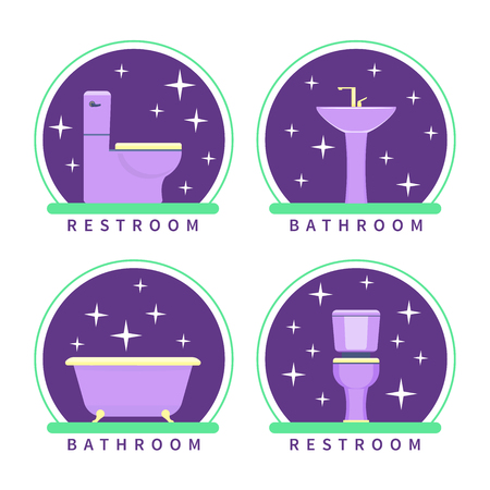 Bathroom and restroom vector icons. Flat style illustration.のイラスト素材