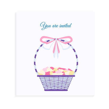 Wedding invitation card with a vector basket with rose petalsのイラスト素材