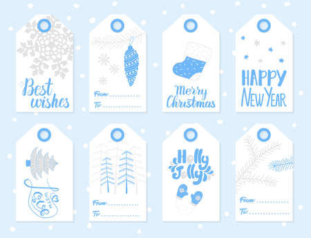 Set of Christmas and New Year gift tags. Vector illustrationのイラスト素材