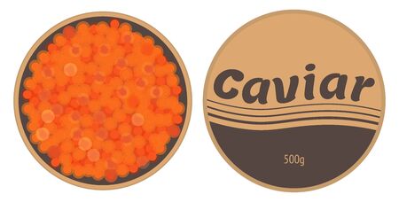 Red caviar in a tin with a lid isolated on white. Vector illustration. Top viewのイラスト素材