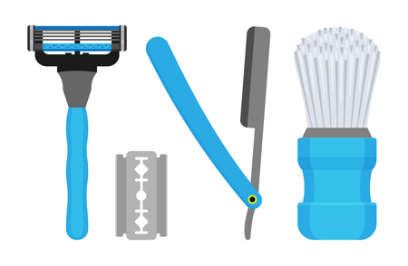 Set for shaving. Vector illustration of male razors and a bristle brush.のイラスト素材
