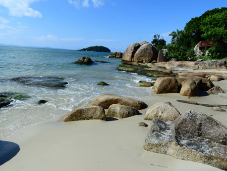 A archipelago of beauty, with a island on backgroundの写真素材