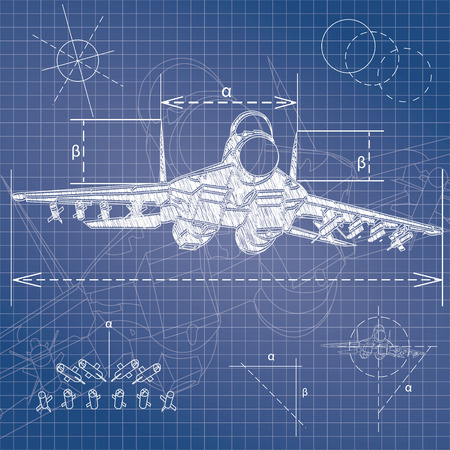 Military aircraft blueprintのイラスト素材