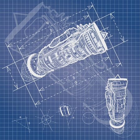 blueprint style vector outline airplane engine planの写真素材