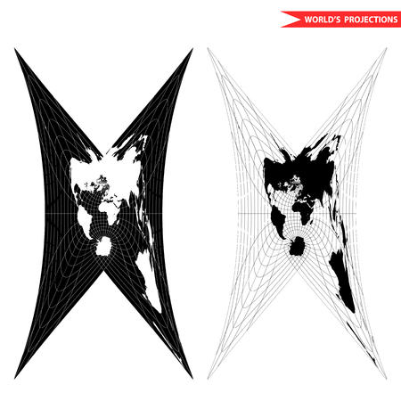 Cassini world map projection. Black and white world map illustration.のイラスト素材