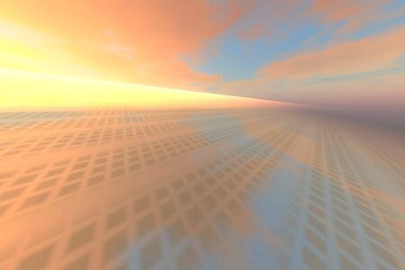 SunriseTechnology Metal Mirror -  A sunrise with a technology metal grid mirror to the horizon.