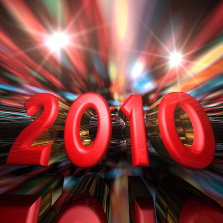 A New Year celebration background 2010 with fireworks on a perspective horizon.の写真素材