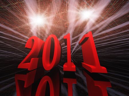 A New Year celebration background 2011 with fireworks on a perspective horizon.