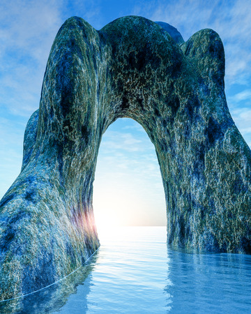 An old stone arch in sea, 3d illustration.の写真素材