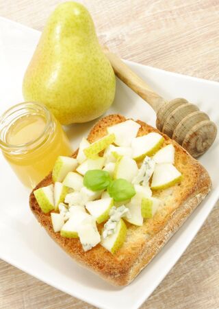 bruchetta with pear and gorgonzolaの写真素材