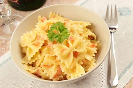 Tuscan farfalle with salmonの写真素材