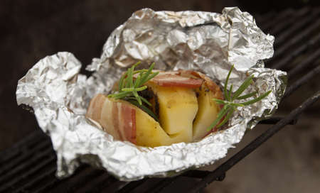 potato with bacon stuffed with tapenadaの写真素材