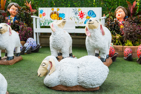 Bangpeng Tai Temple Public location photography corner, Many sheeps, Outdoor Gardenの写真素材