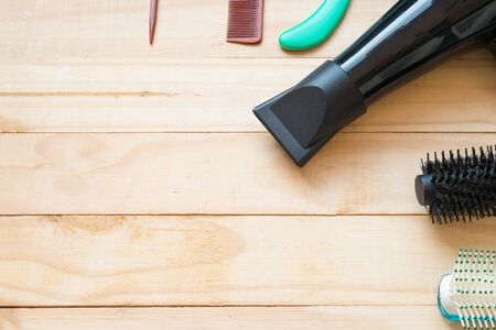 Many type of comb with hair dryer for hair styling , Tools for hair styling, Accessories for hairdresserの写真素材