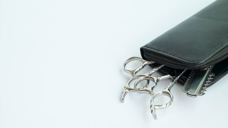 Scissors for cut hair on the white background.Tools for hair cut.の写真素材