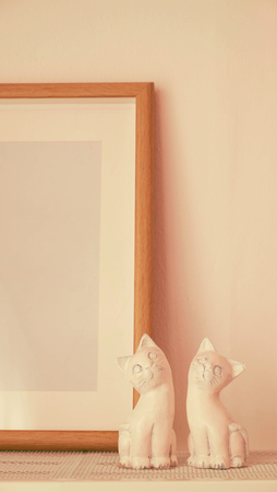 The cats with photo frame on white background, Abstract of love, Two cats on white backgroundの写真素材