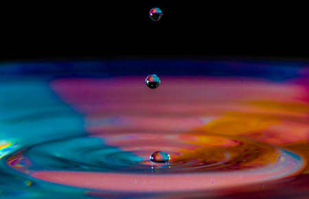 Close up of a water drop falling and impacting on a body of water