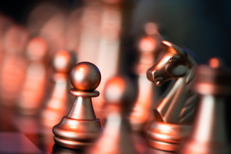 Golden chess board game. Strategy ideas concept business futuristic graphic icon.の写真素材