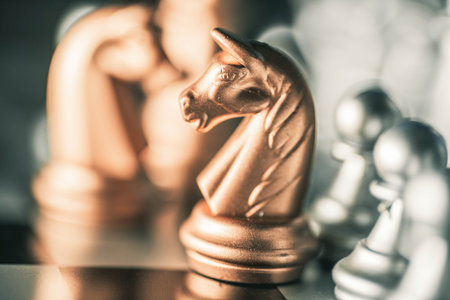Golden chess board game. Strategy ideas concept business futuristic graphic icon.の写真素材