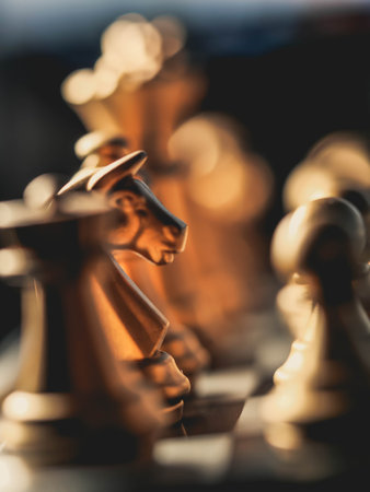 business game competitive strategy with chess board game with blur background