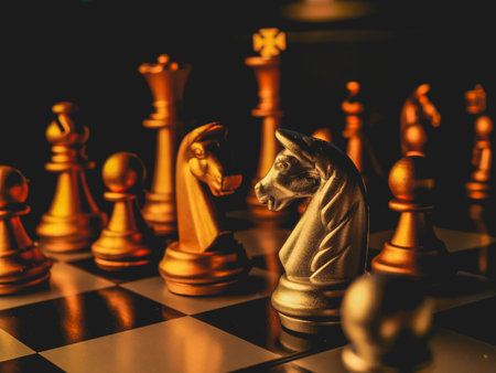 business game competitive strategy with chess board game with blur background