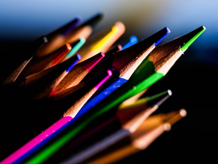 Color pencils backround. Close up macro