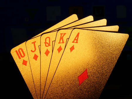 Golden Poker Blackjack playing cardsの写真素材