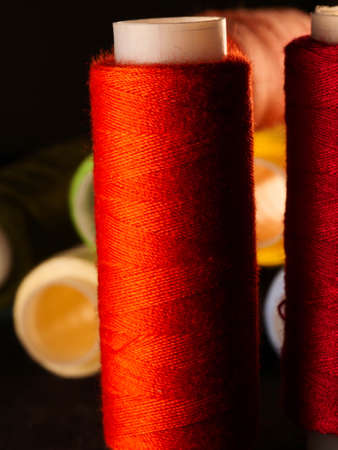 Sewing threads multicolored background closeupの写真素材