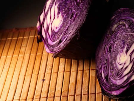 Red cabbage close-up. The texture of the cut cabbage.の写真素材