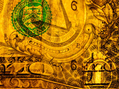 Macro photograph of a one dollar bill. George Washington portrait on the one dollar bill closeup macro.の写真素材