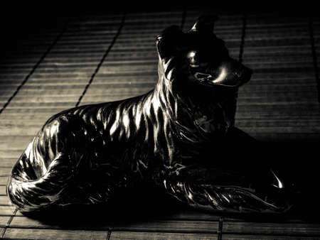 silver figurine of a Wolfの写真素材