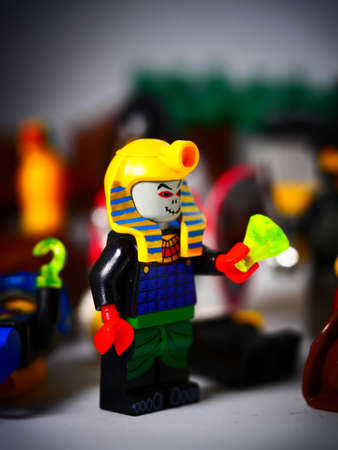 RIGA, LATVIA; March 15, 2021: lego minifigure with the set of city lego in Riga. Legos are a popular line of plastic construction toys manufactured by The Lego Group in Denmarkのeditorial素材