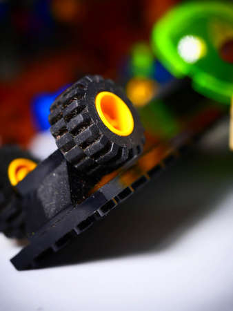 RIGA, LATVIA; March 15, 2021: lego minifigure with the set of city lego in Riga. Legos are a popular...