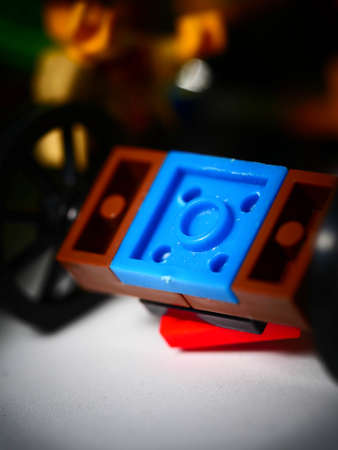 RIGA, LATVIA; March 15, 2021: lego minifigure with the set of city lego in Riga. Legos are a popular line of plastic construction toys manufactured by The Lego Group in Denmarkのeditorial素材