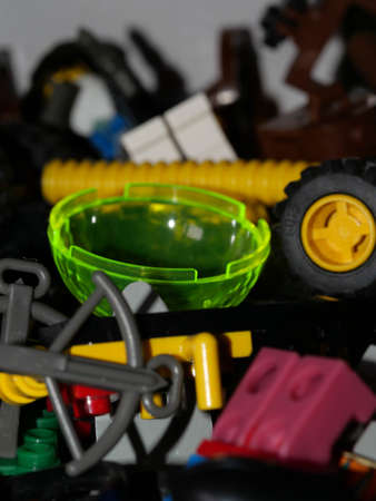 RIGA, LATVIA; March 15, 2021: lego minifigure with the set of city lego in Riga. Legos are a popular line of plastic construction toys manufactured by The Lego Group in Denmarkのeditorial素材