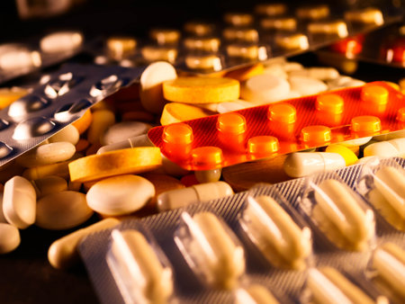 pharmaceuticals antibiotics pills medicine colorful antibacterials pills on white background capsule pill medicineの写真素材