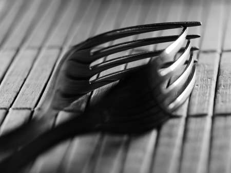 Background of kitchen utensils on wooden kitchen table, selective focus, DOF, macro