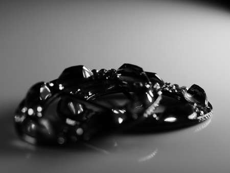 Brooch with pearls isolated on black, with diamonds, selective focus, DOF, macro, on white...