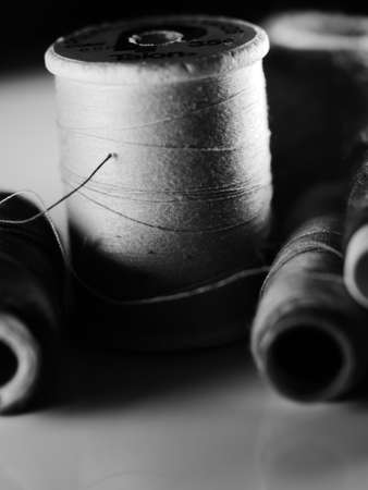Sewing threads multicolored background closeup, selective focus, macroの写真素材