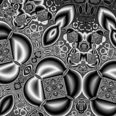 Digital abstract fractal background generated at computer in black and white.