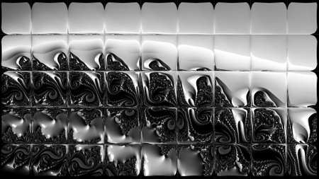 Digital abstract fractal background generated at computer in black and white.の写真素材