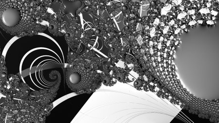 Digital abstract fractal background generated at computer in black and white.の写真素材