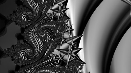 Digital abstract fractal background generated at computer in black and white.の写真素材