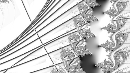Digital abstract fractal background generated at computer in black and white.の写真素材