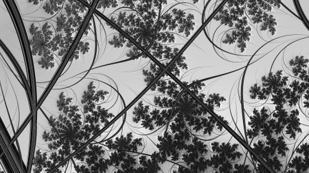 Digital abstract fractal background generated at computer in black and white.